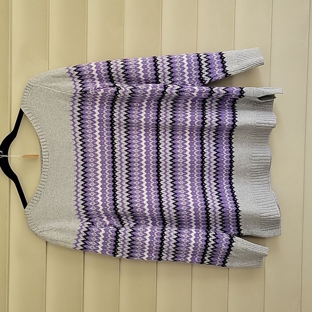 TALBOTS SWEATER LONG SLEEVE PURPLE FAIR ISLE SIZE MEDIUM